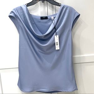 Medium Tahari Smokey Blue Ladies Top Poly Scoop
